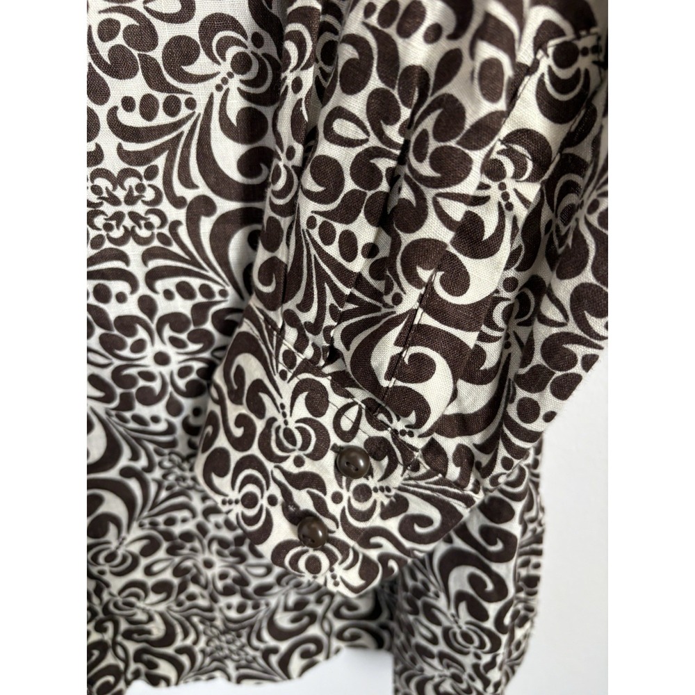 Charter Club Womens 100% Linen Blouse Size 16 Brown Floral Button Up Long Sleeve - Picture 2 of 7